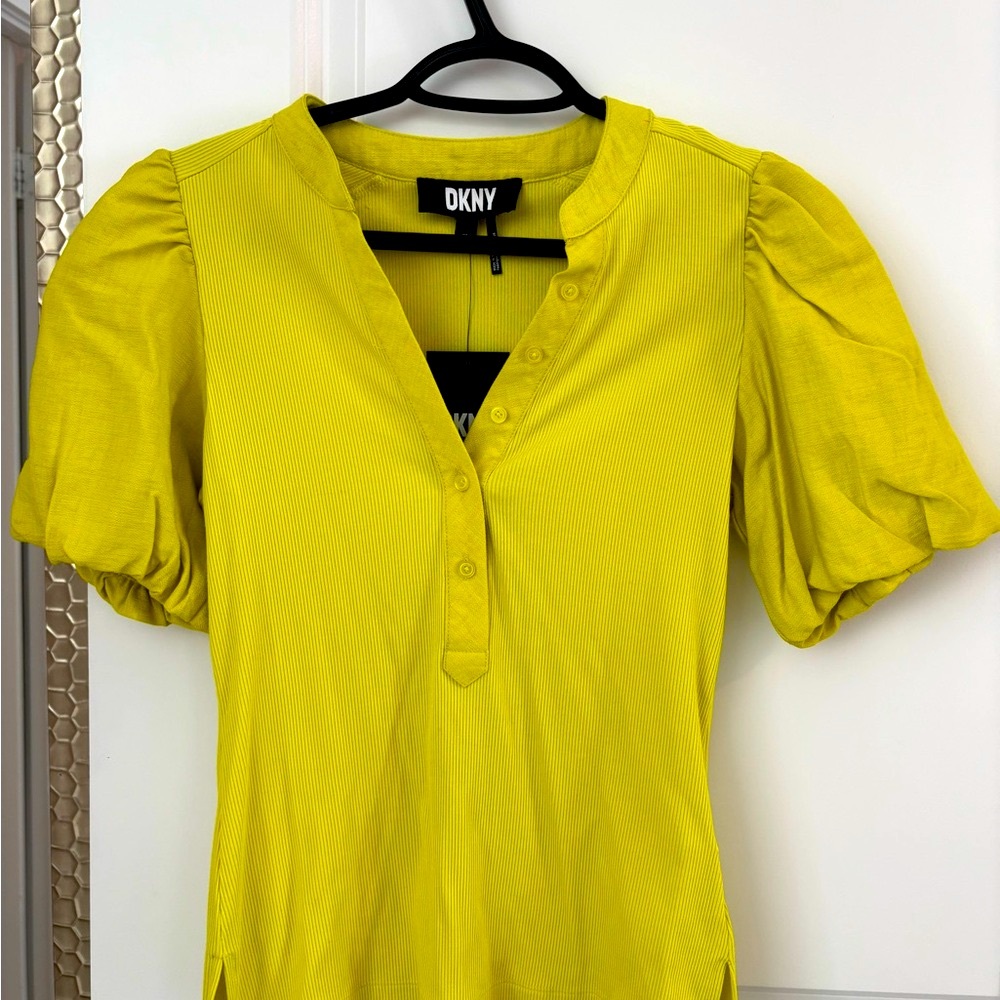 DKNY Chartreuse Puff Sleeve Blouse NWT
